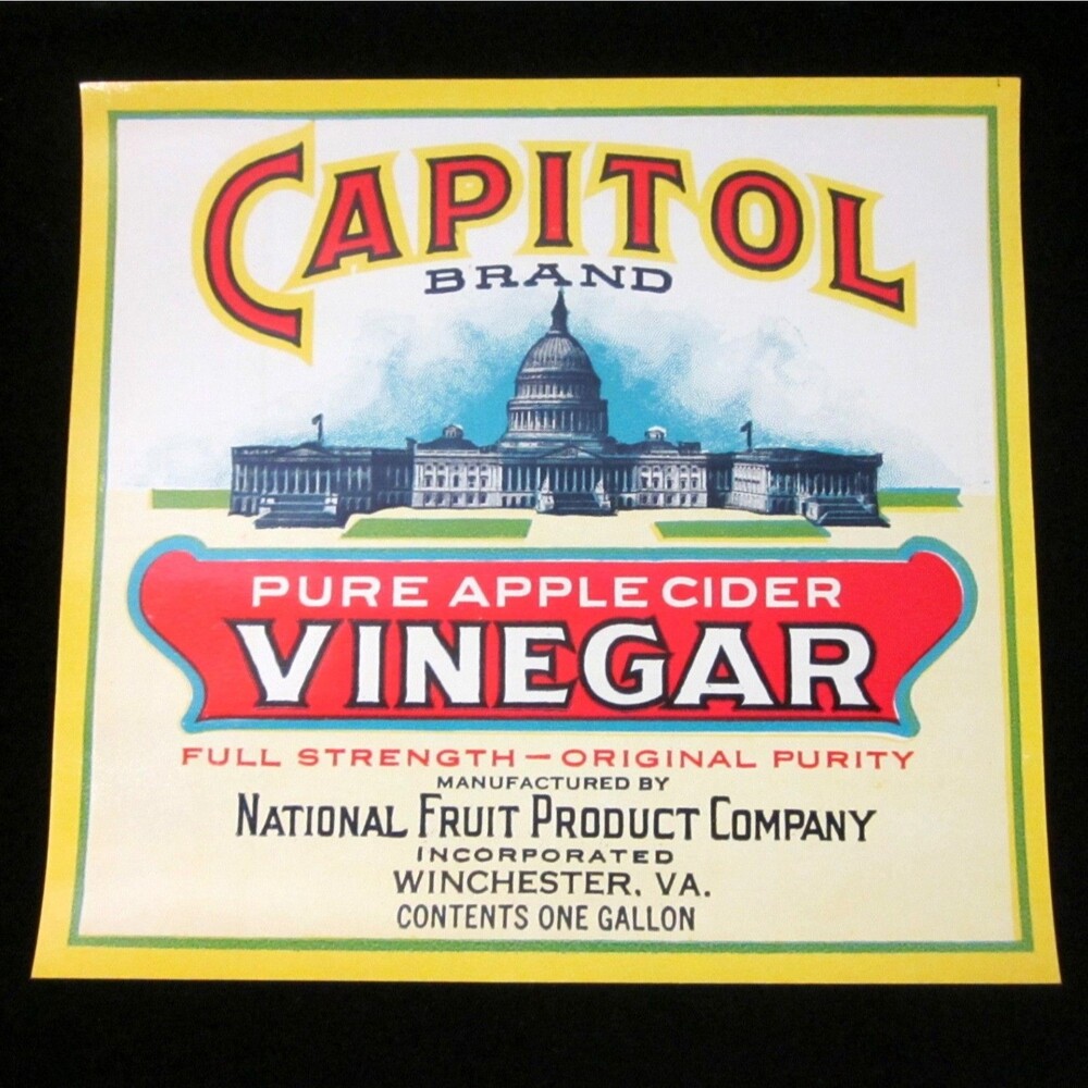Vintage CAPITOL Apple Cider Vinegar paper label Winchester VA 1 gl